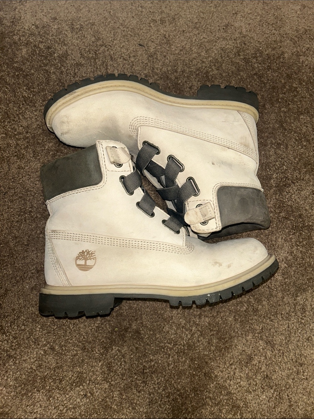 Timberland White and Gray Leather Lace-Up Work Boots